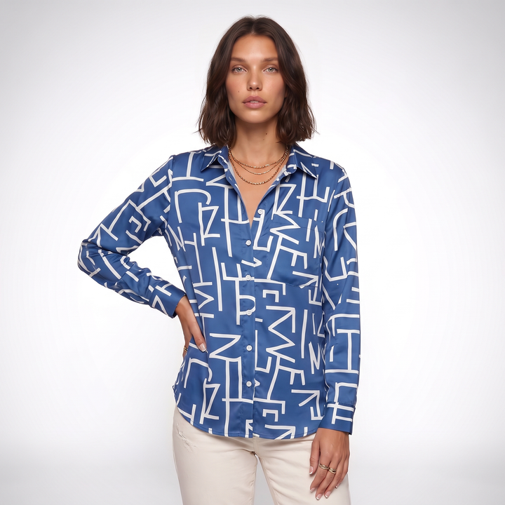 Sunoire ada womens elegant artistic print blouse colorway blue front crop 01
