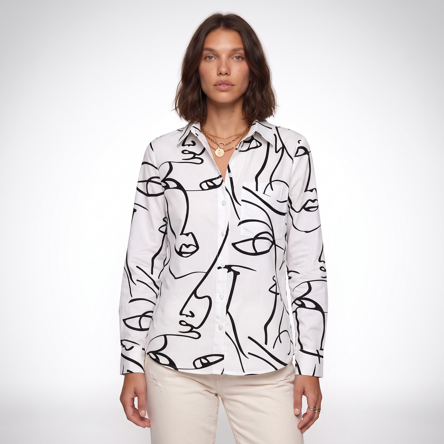Sunoire ada womens elegant artistic print blouse colorway white front crop 01