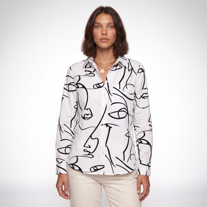 Sunoire ada womens elegant artistic print blouse colorway white front crop 01
