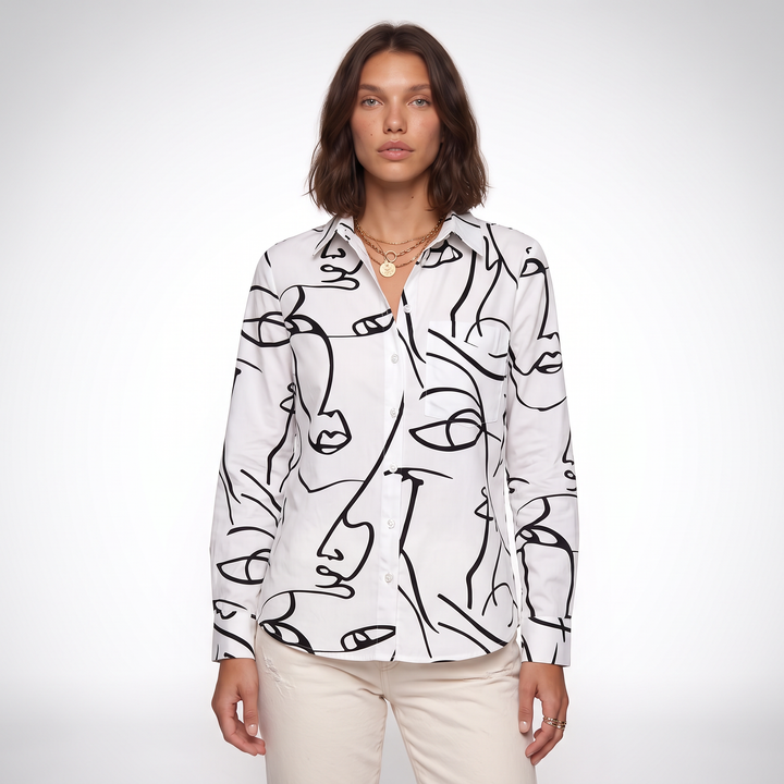 Sunoire ada womens elegant artistic print blouse colorway white front crop 01