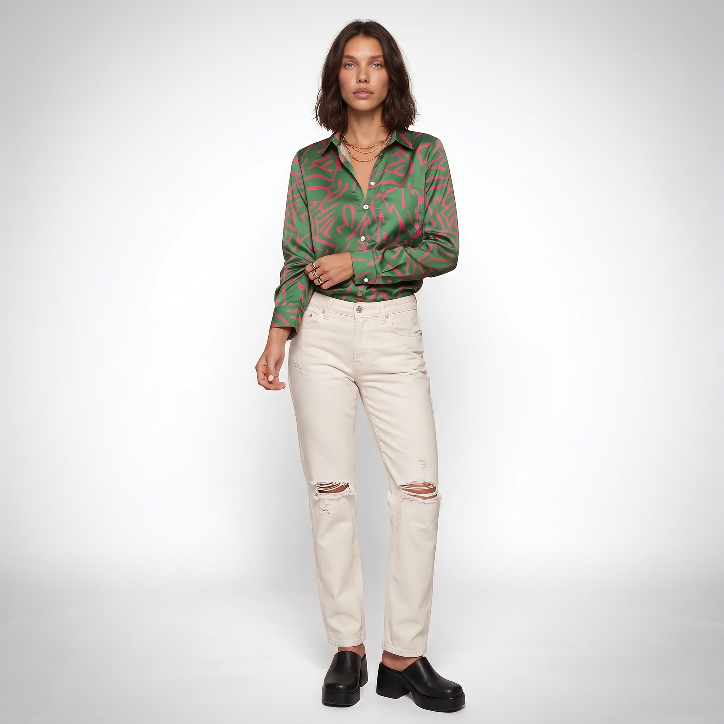 Sunoire ada womens elegant artistic print blouse front hero 01
