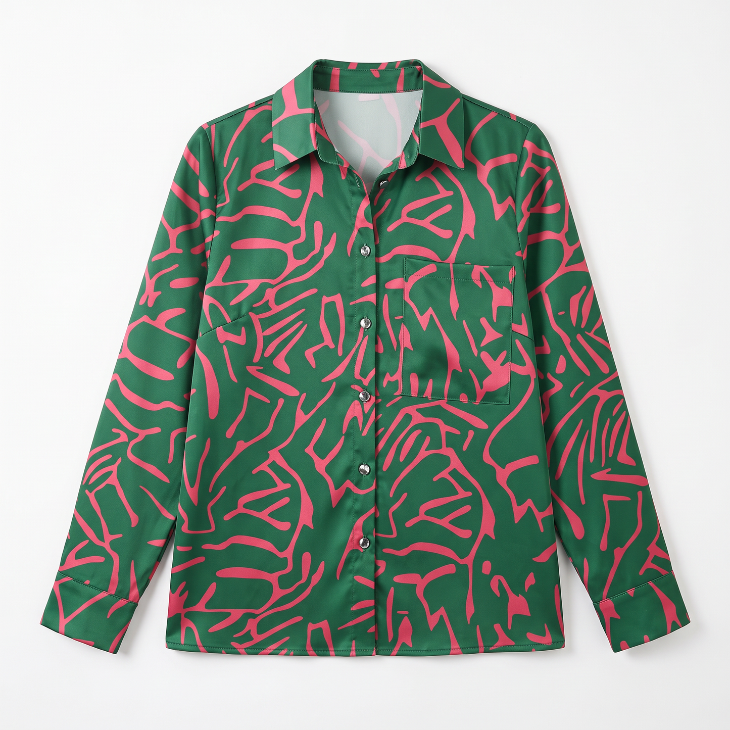 Sunoire ada womens elegant artistic print blouse garment flatlay 01