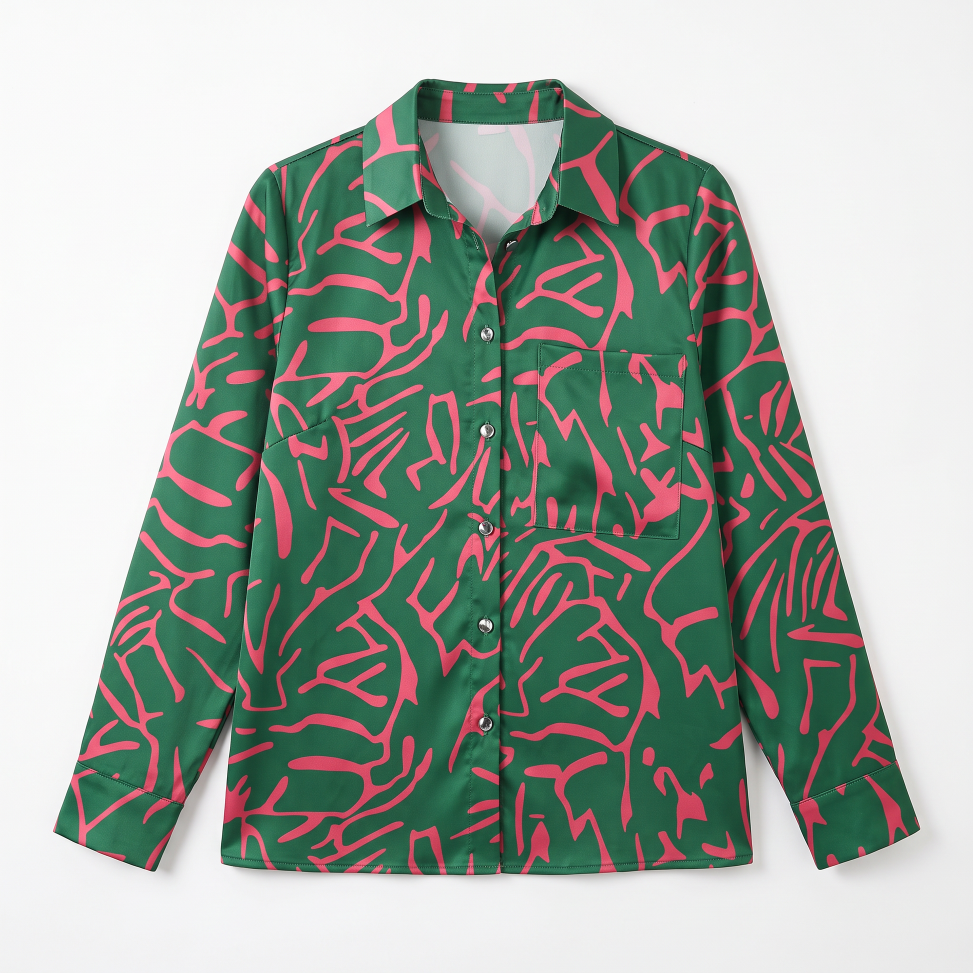 Sunoire ada womens elegant artistic print blouse garment flatlay 01