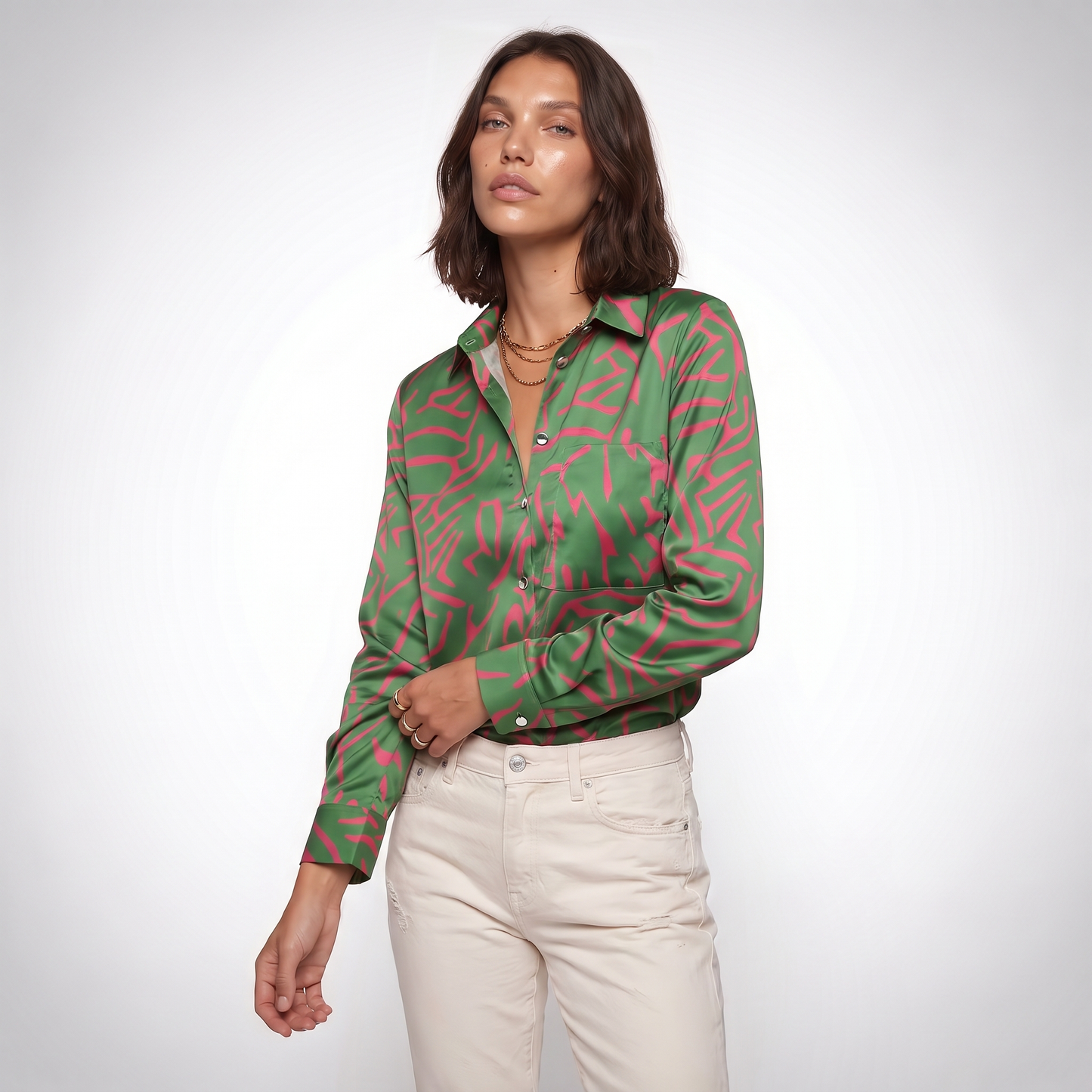 Sunoire ada womens elegant artistic print blouse top crop 3q 01