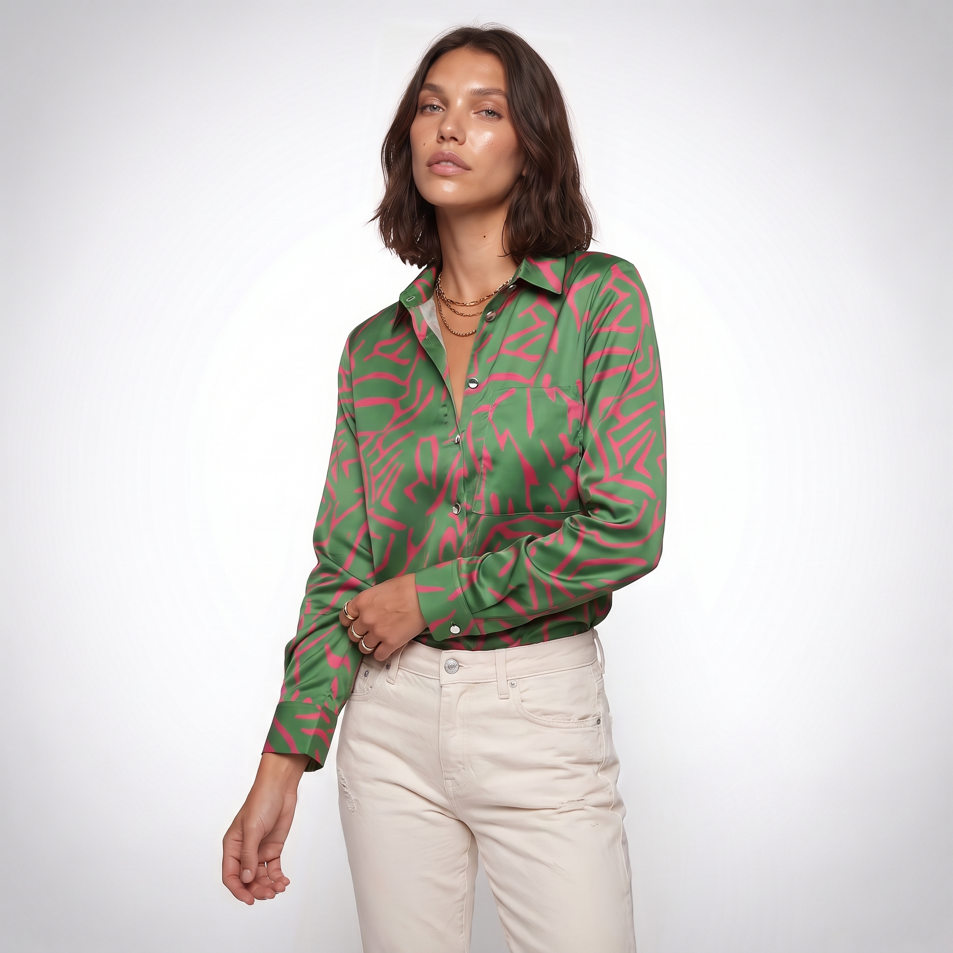 Sunoire ada womens elegant artistic print blouse top crop 3q 01