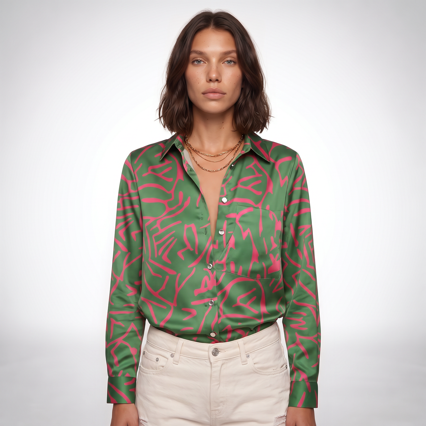 Sunoire ada womens elegant artistic print blouse top front crop 01