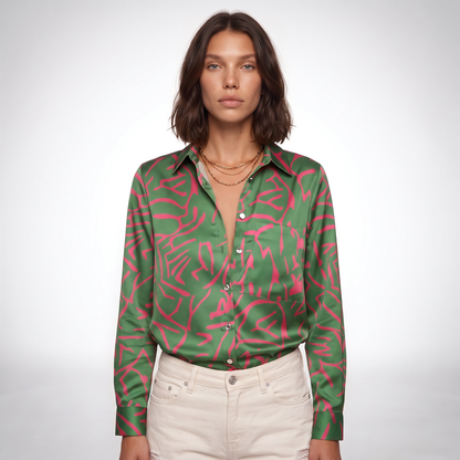 Sunoire ada womens elegant artistic print blouse top front crop 01