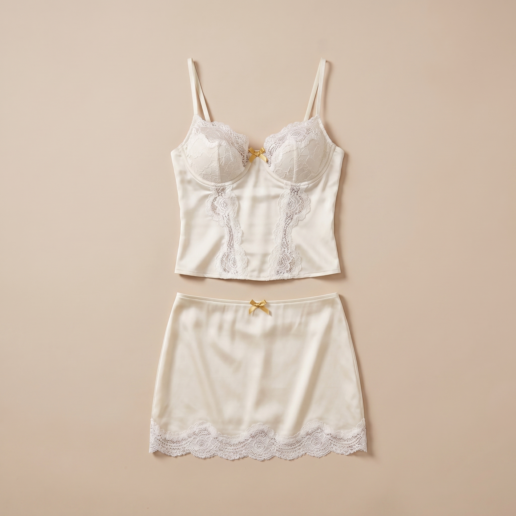 Sunoire adele lace satin strappy skirt set garment flatlay 01