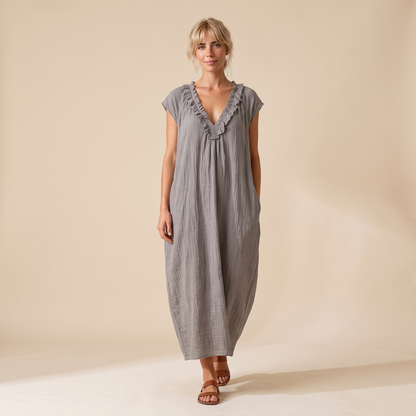 Sunoire adele ruffle v neck maxi dress front hero 01
