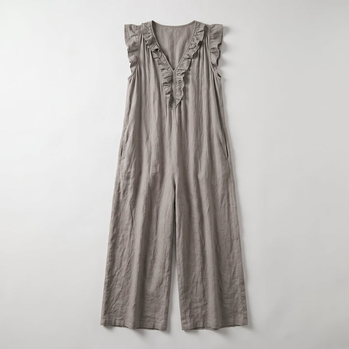 Sunoire adele ruffle v neck maxi dress garment flatlay 01