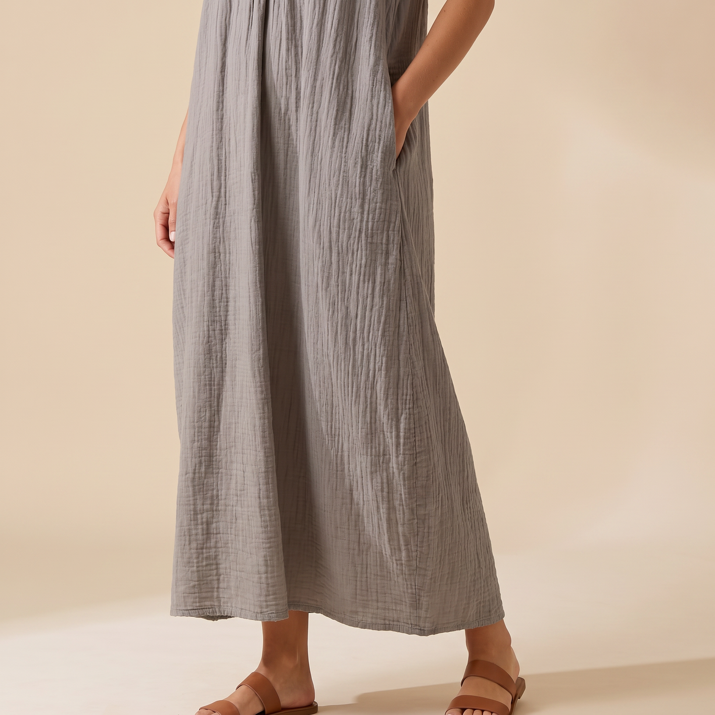 Sunoire adele ruffle v neck maxi dress worn detail 01