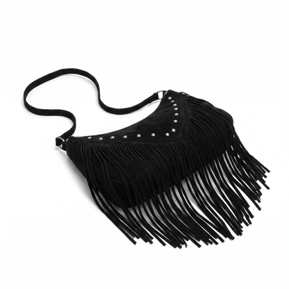 Sunoire adeline black tassel saddle bag 02 three quarter