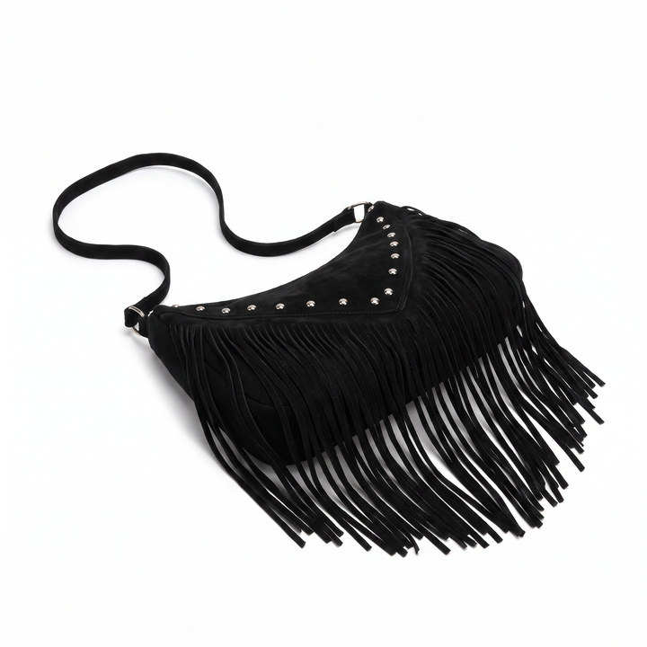 Sunoire adeline black tassel saddle bag 02 three quarter