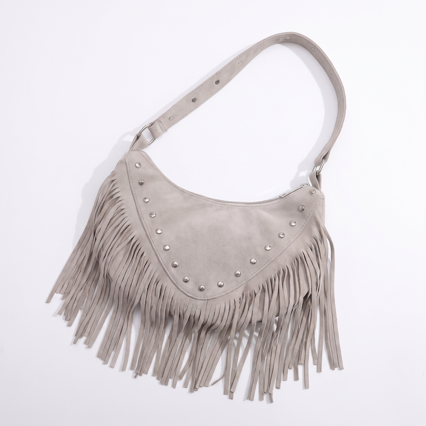 Sunoire adeline black tassel saddle bag colorway gray garment flatlay 01