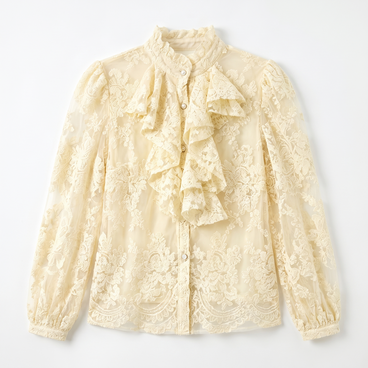 Sunoire aimeisi relaxed embroidered lace ruffled long sleeved women tops simple elegant shirts for women garment flatlay 01