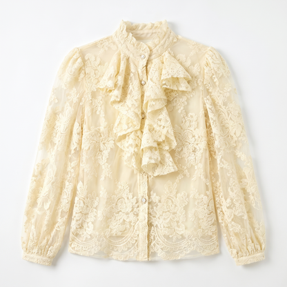 Sunoire aimeisi relaxed embroidered lace ruffled long sleeved women tops simple elegant shirts for women garment flatlay 01