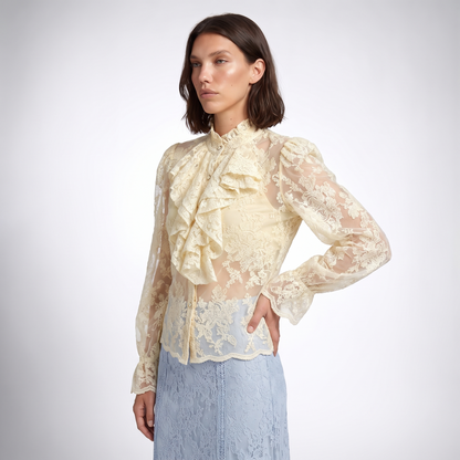 Sunoire aimeisi relaxed embroidered lace ruffled long sleeved women tops simple elegant shirts for women top crop 3q 01