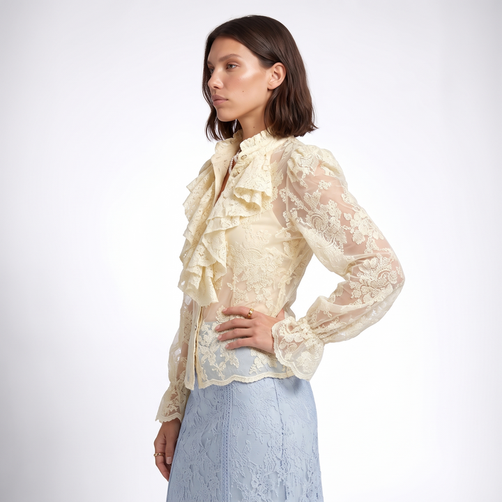 Sunoire aimeisi relaxed embroidered lace ruffled long sleeved women tops simple elegant shirts for women top side crop 01