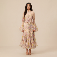 Sunoire alessia floral print ruffle cuff maxi dress front hero 01