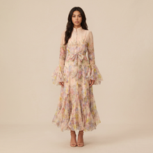 Sunoire alessia floral print ruffle cuff maxi dress front hero 01