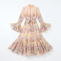 Sunoire alessia floral print ruffle cuff maxi dress mannequin default 01