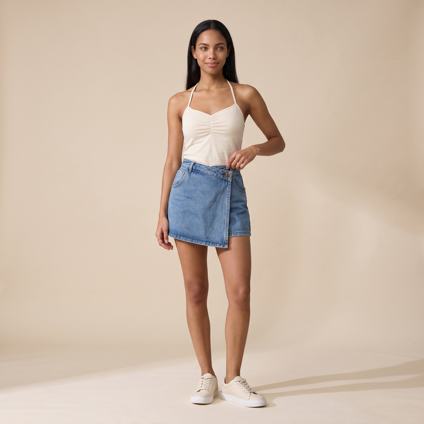 Sunoire amara blue denim skirt front hero 01