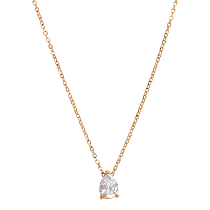 Sunoire high end gold pvd dainty waterdrop oval zirconia stainless steel pendant hypoallergenic waterproof necklace fashion jewe 01 flatlay waterdrop