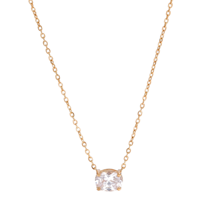 Sunoire high end gold pvd dainty waterdrop oval zirconia stainless steel pendant hypoallergenic waterproof necklace fashion jewe 03 flatlay oval