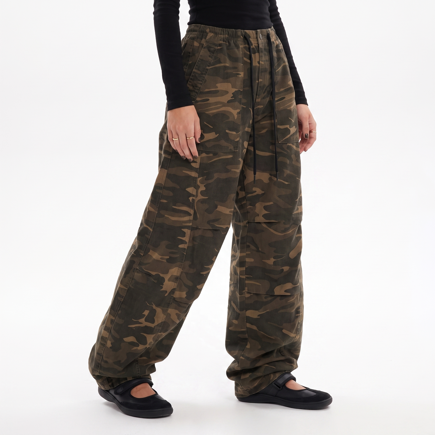 Sunoire american style camouflage pants for women and men spring new design high waist straight leg loose and casual denim pants bottom crop 3q 01
