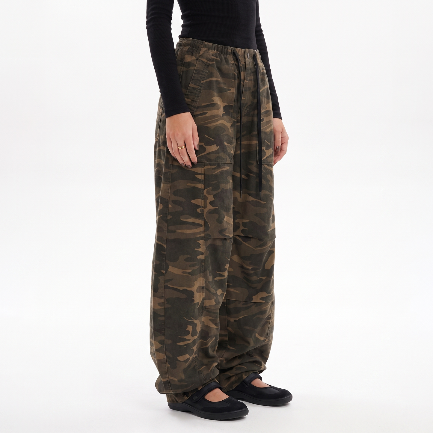 Sunoire american style camouflage pants for women and men spring new design high waist straight leg loose and casual denim pants bottom side crop 01
