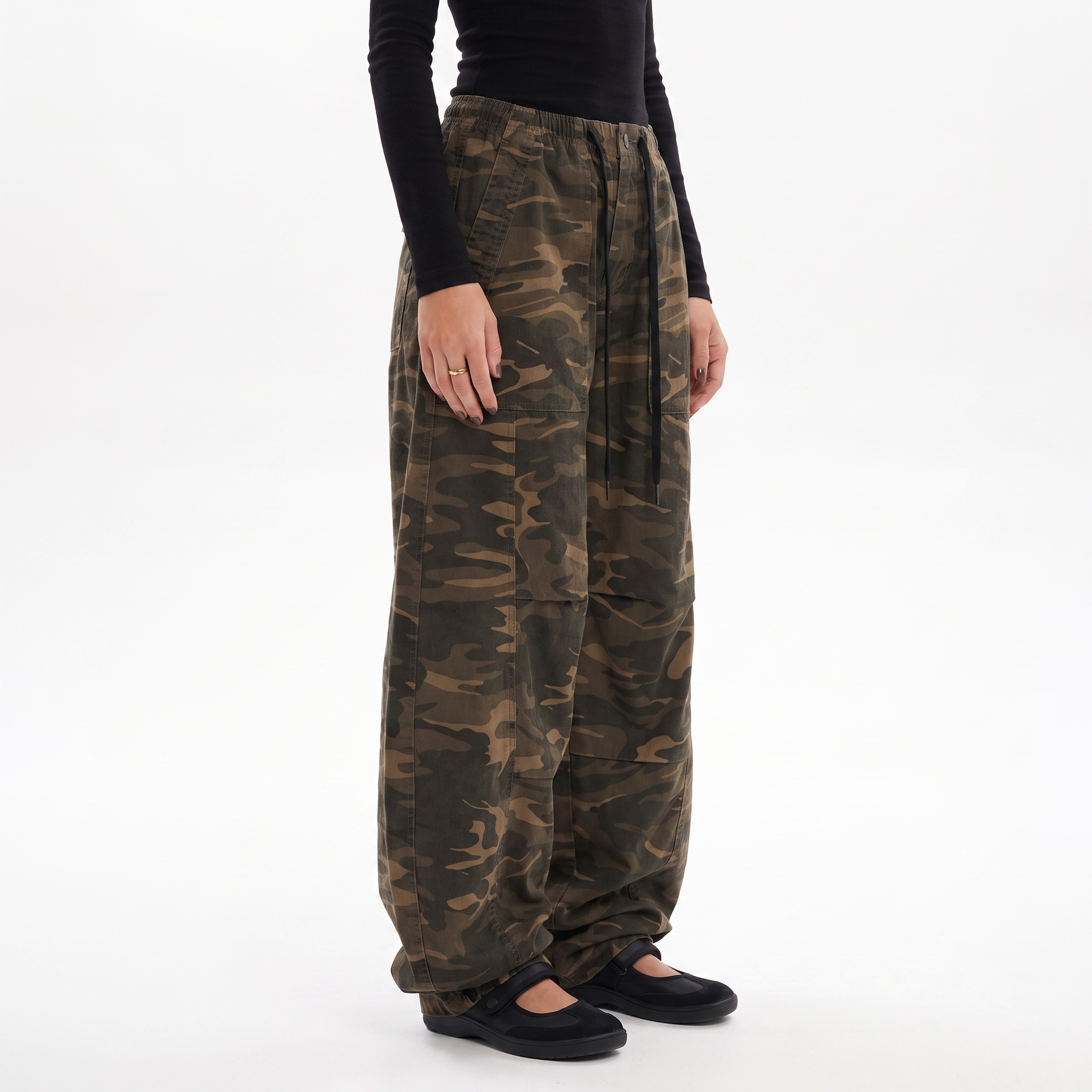 Sunoire american style camouflage pants for women and men spring new design high waist straight leg loose and casual denim pants bottom side crop 01