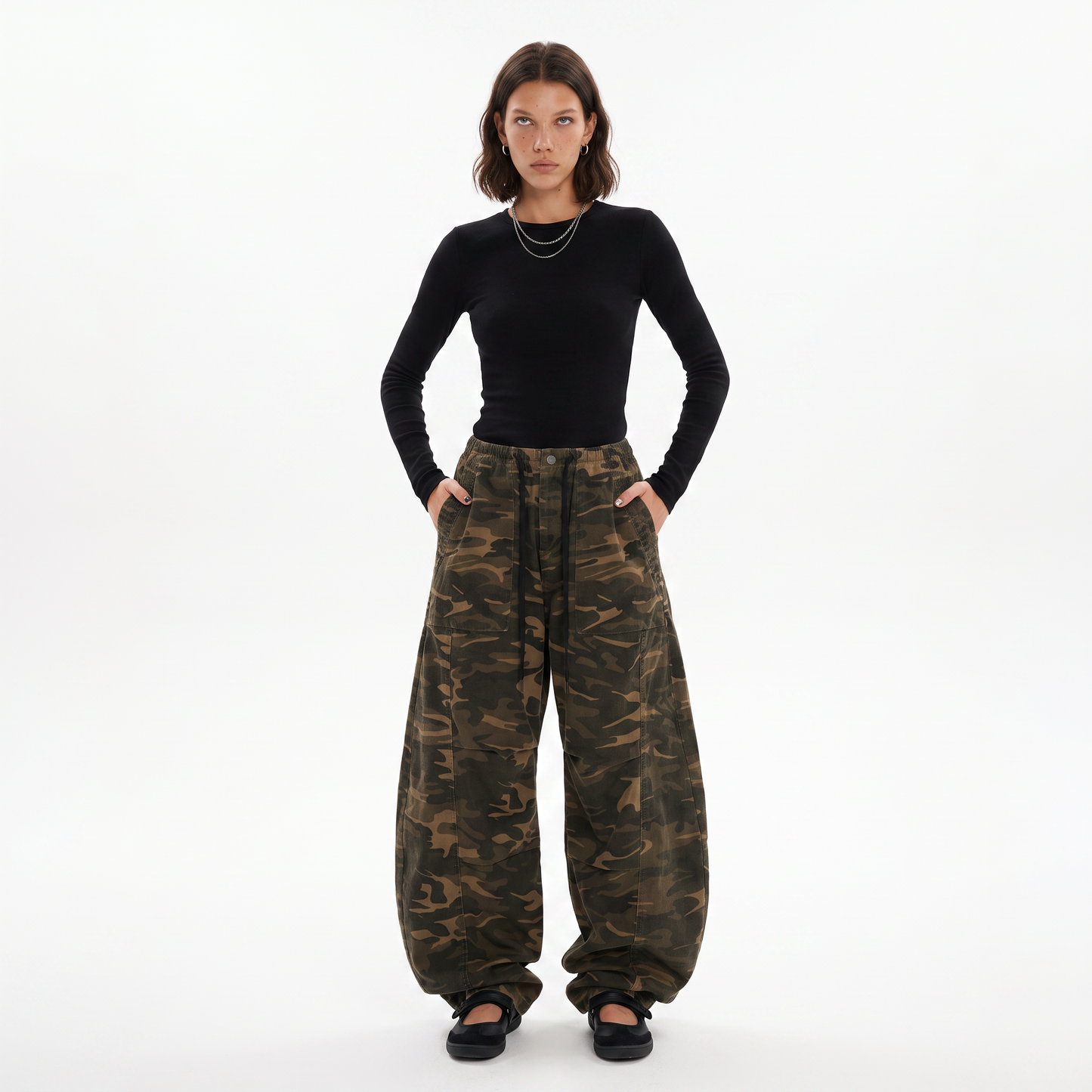 Sunoire american style camouflage pants for women and men spring new design high waist straight leg loose and casual denim pants front hero 01