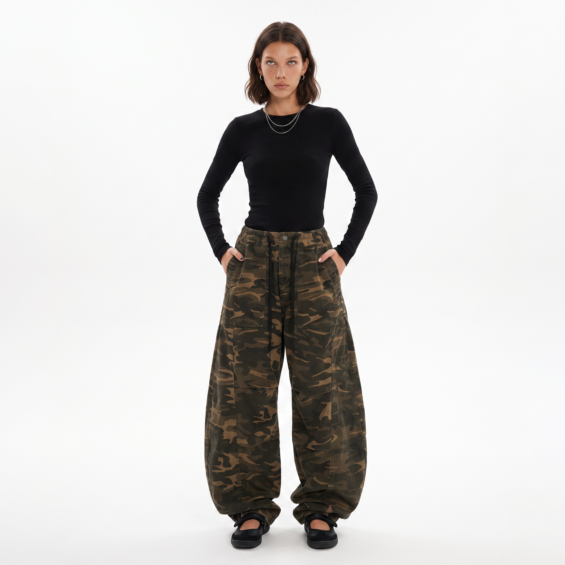 Sunoire american style camouflage pants for women and men spring new design high waist straight leg loose and casual denim pants front hero 01