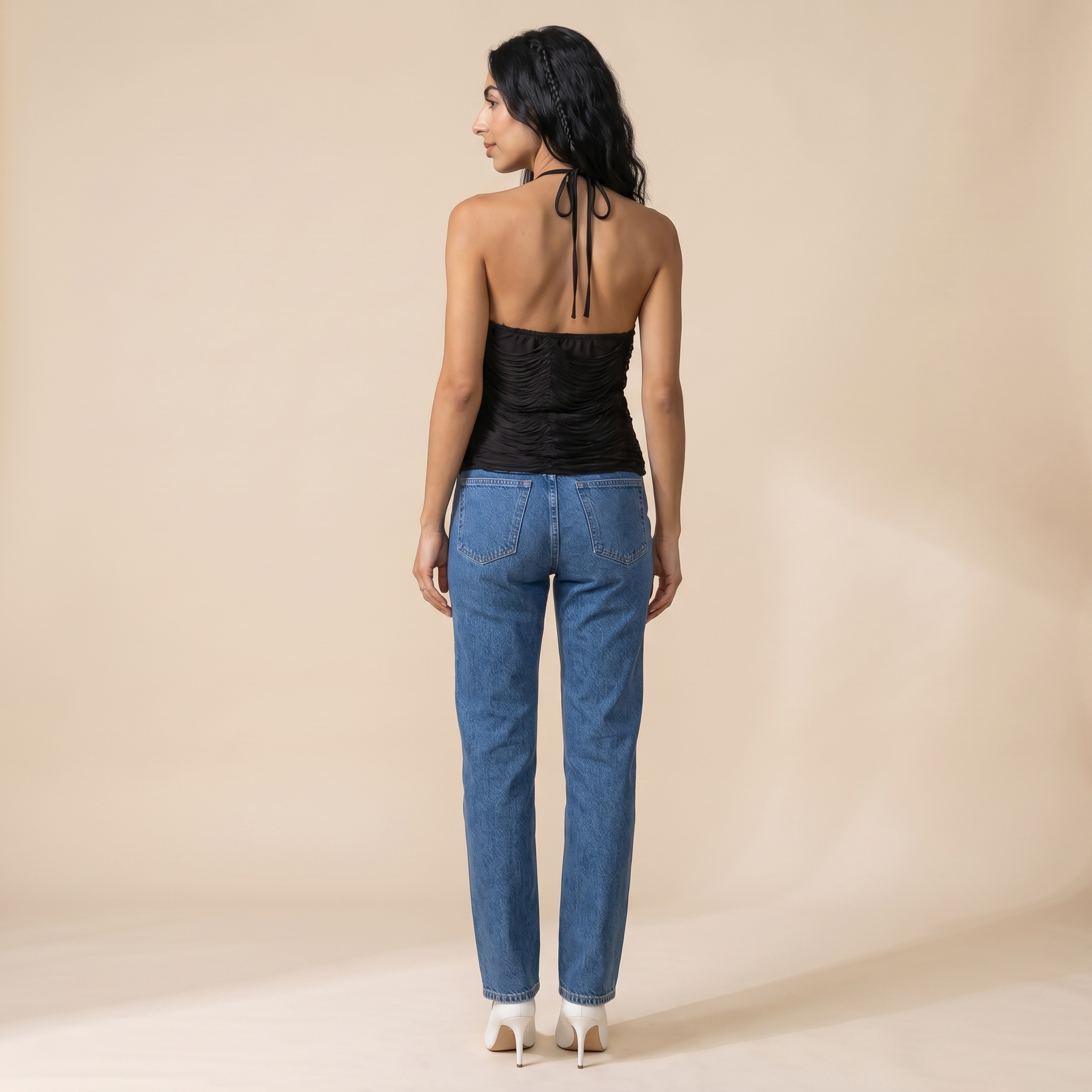 Sunoire anielka halterneck fringe top in black back view 01