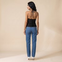 Sunoire anielka halterneck fringe top in black back view 01