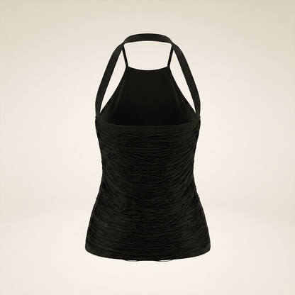 Sunoire anielka halterneck fringe top in black mannequin black 01