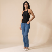 Sunoire anielka halterneck fringe top in black three quarter 01