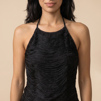 Sunoire anielka halterneck fringe top in black worn detail 01