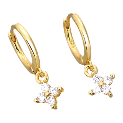 Sunoire classic summer fine jewelry 925 sterling silver zircon four leaf clover earrings for women hoop drop 01 flatlay white