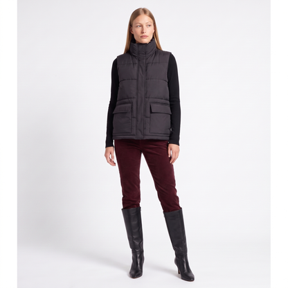 Women's Quilted Funnel Neck Gilet, Ecru Sleeveless Puffer, black, colour view