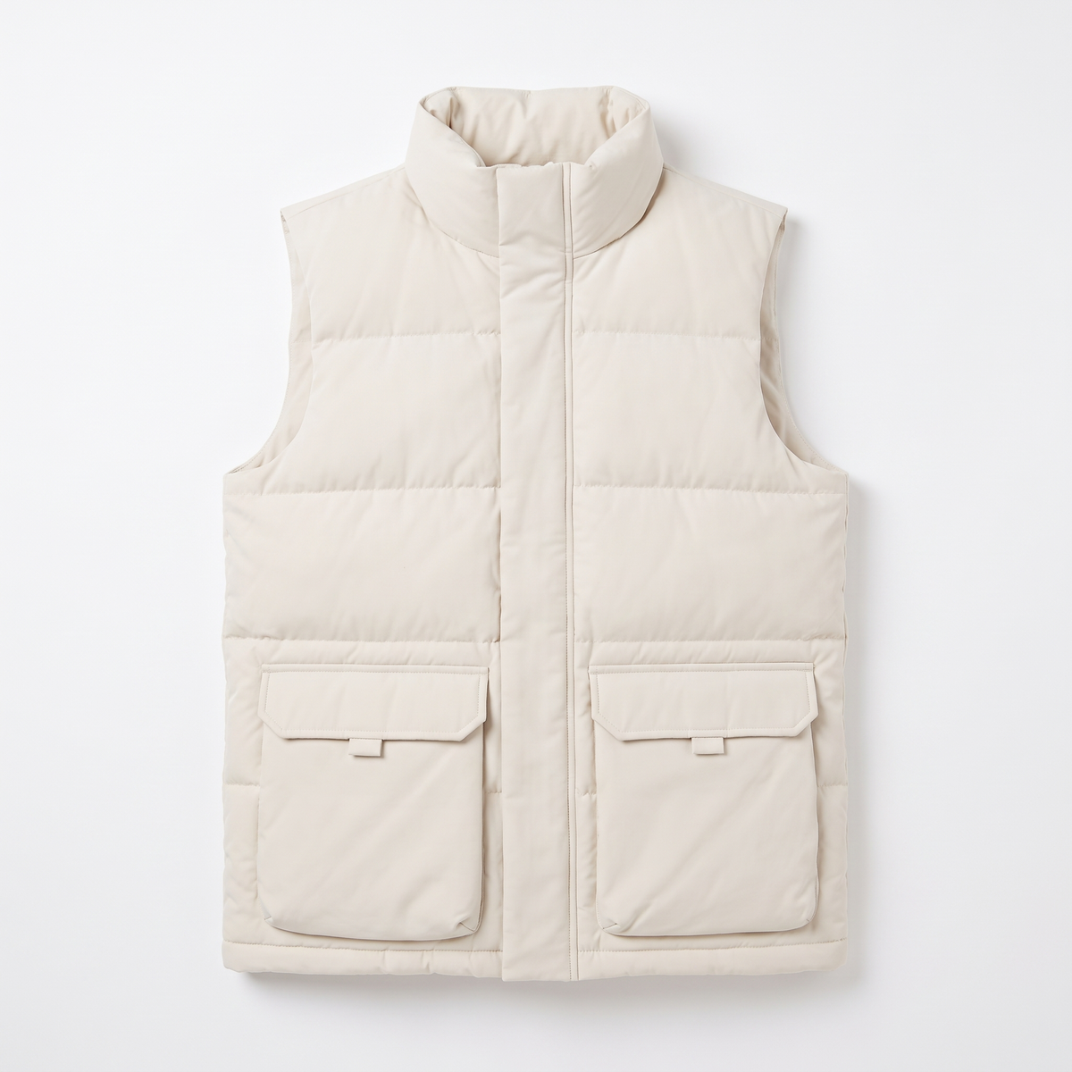 Women's Quilted Funnel Neck Gilet, Ecru Sleeveless Puffer, flatlay view
