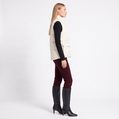 Women's Quilted Funnel Neck Gilet, Ecru Sleeveless Puffer, side view