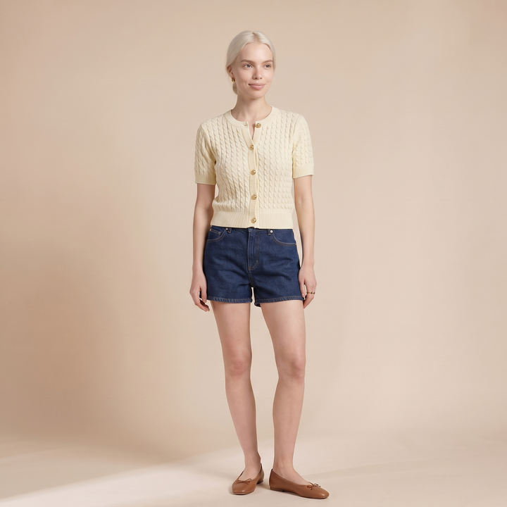 Aroven Black Knit Top — Cream