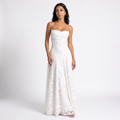Sunoire aroven blush pink floral ruched maxi dress colorway white front hero 01