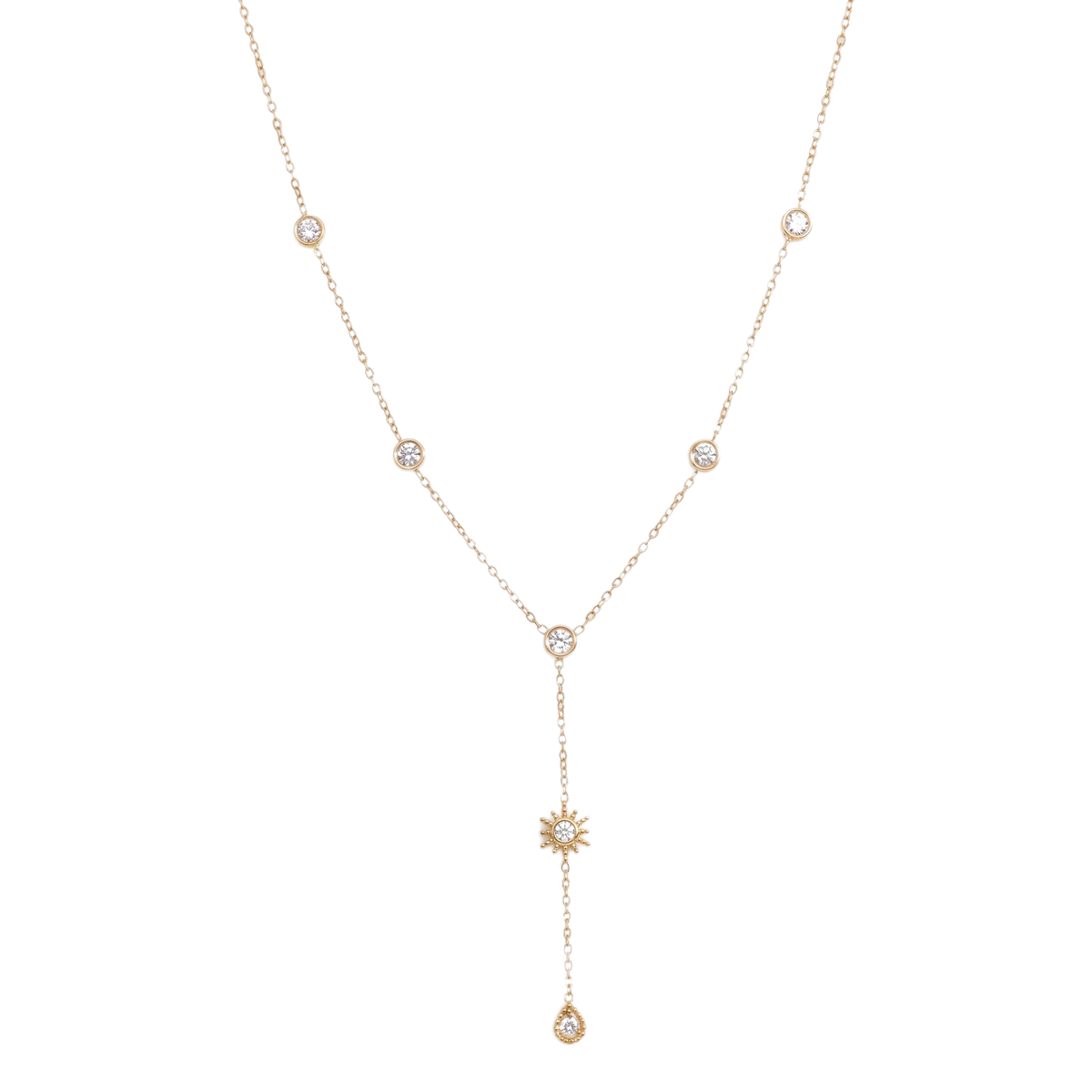 Sunoire fashion zircon stainless steel gold plated women s luxury heart moon pendant sweater necklace 04 flatlay sunburst