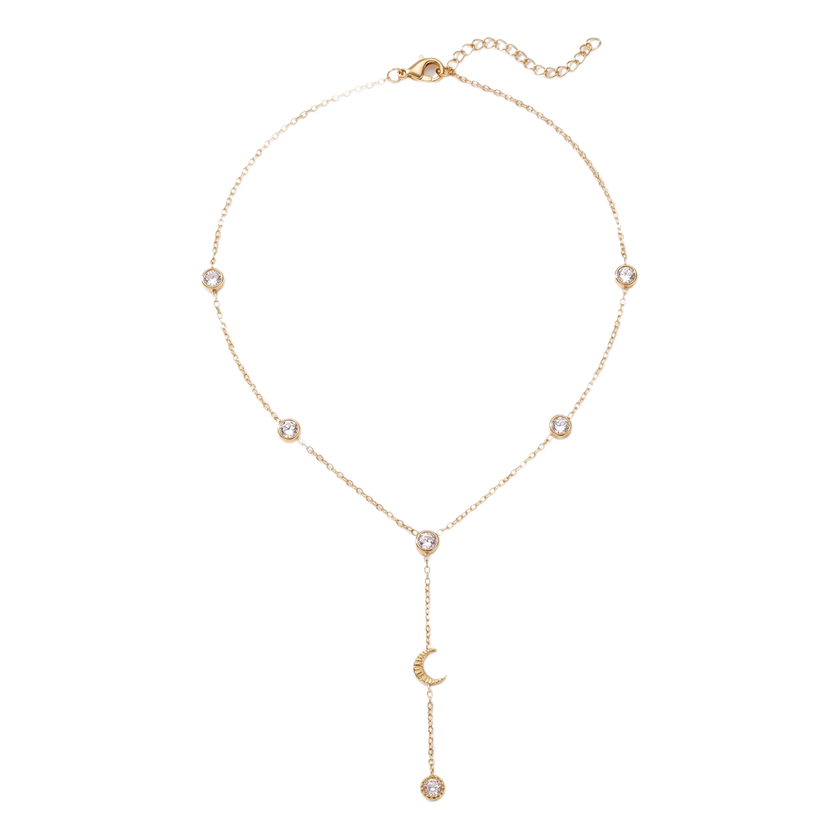 Sunoire fashion zircon stainless steel gold plated women s luxury heart moon pendant sweater necklace 05 flatlay crescent moon