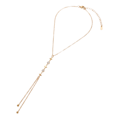 Sunoire fashion zircon stainless steel gold plated women s luxury heart moon pendant sweater necklace 06 flatlay star tassel