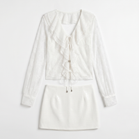 Sunoire aulithra v neck ruffle lace skirt set mannequin white 01
