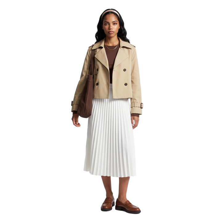 Sunoire autumn fashion ladies jacket with joker design loose lapel and long double breasted casual button polyester lining front hero 01