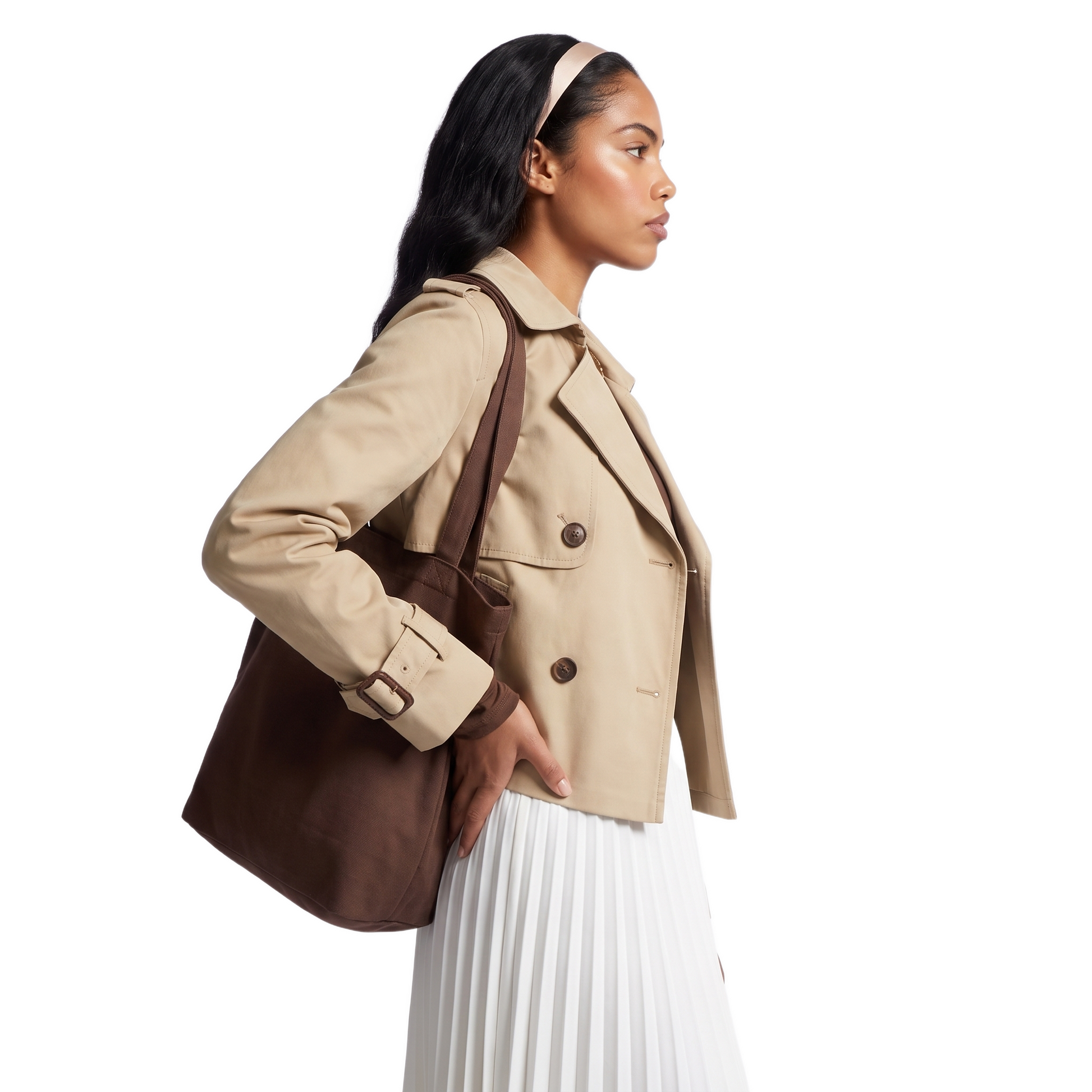 Sunoire autumn fashion ladies jacket with joker design loose lapel and long double breasted casual button polyester lining top side crop 01